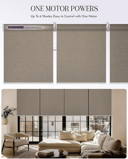 Graywind Smart Coupled Roller Shades Compatible with Alexa Google Custom Size Extra Large Motorized Blinds for Windows(Frequency Sand)