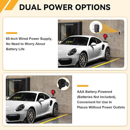 Adjustable Garage Parking Sensor Aid with with Red/Yellow/Green LED Display, Garage Parking Aid Set Stop Distance 6"–6 ft, Battery (Not Included) or USB Powered, No-Drill Installation(Black)