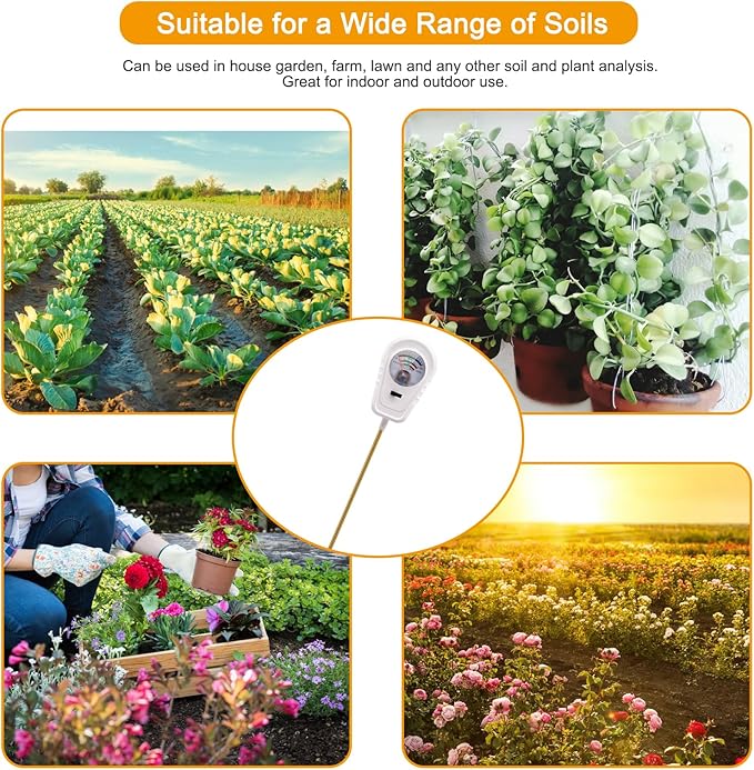 Soil Test Kit 3-in-1, Soil Moisture Meter, Soil PH Meter, Fertility Soil Tester, Soil Tester for Garden, Lawn, Farm, Outdoor & Indoor Use (Frost White)