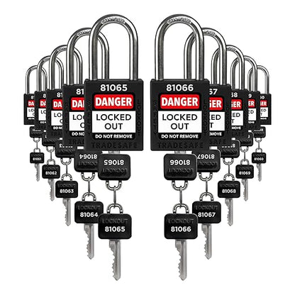 TRADESAFE Lockout Tagout Locks Set - 10 Black Lockout Locks Keyed Different, 2 Keys Per Loto Lock, OSHA Compliant Lock Out Tag Out Padlocks, Safety Padlocks for Electrical Lockout Tag Out Kits