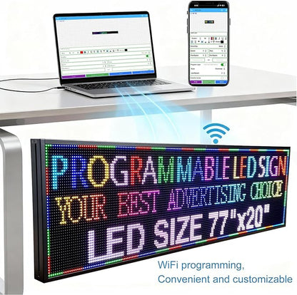 P10(77"*20") Outdoor Open Programmable Scrolling Led Sign Custom Wifi Led Signs For Wall Digital Signage Message Board Business Signs Board For Outside Advertising Sign Screen Panel