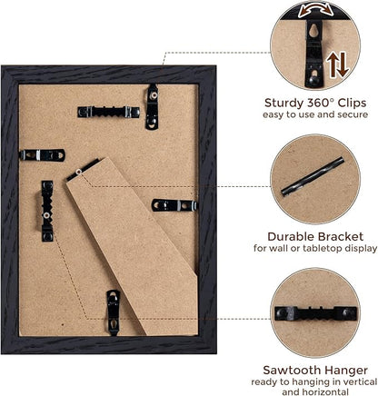 5x7 Picture Frame, Solid Oak Wood 5 x 7 Frame with Plexiglass, 5 by 7 Photo Frame for Wall & Tabletop Display, 5x7 Picture Frame Matted to 4x6, Black Color, 3 Pack