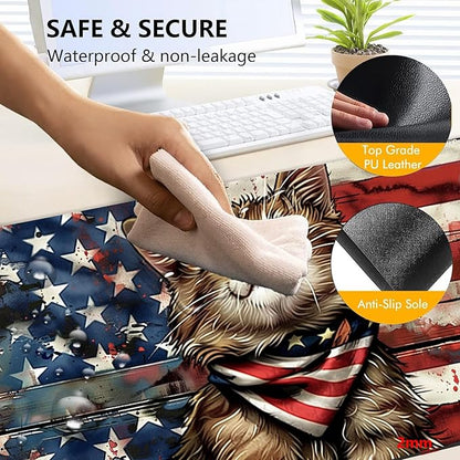 Heated Mouse Pad with 3 Levels Heated & 3 Hours Auto Shut-Off Mouse Pad for Warming Hands in Office Home, 23.6" x 14.2"Large Safe Desk Mat Hand Warmer，Flag Cute Cat
