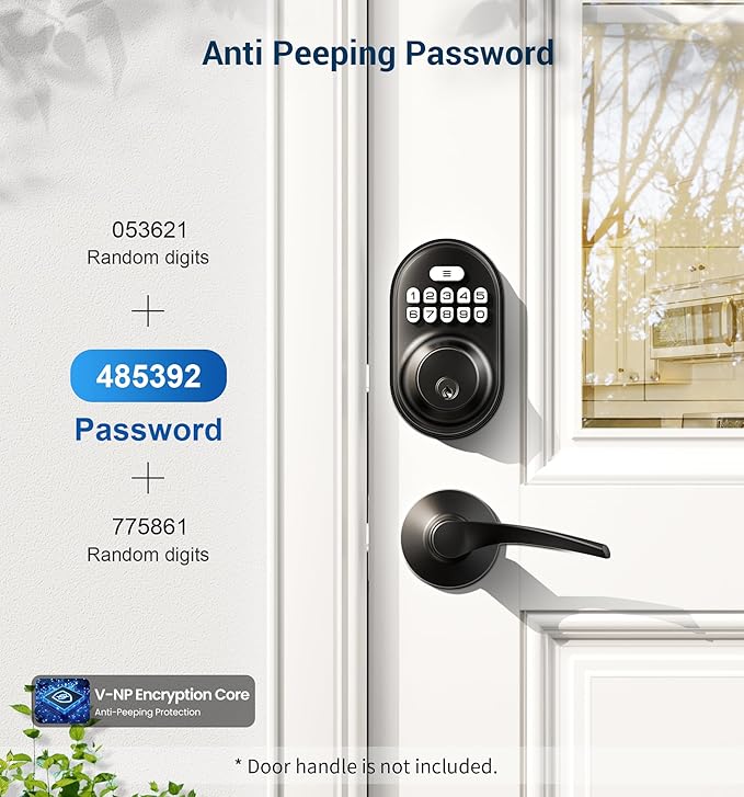 Veise Keyless Entry Door Lock, Electronic Keypad Deadbolt, Keyed Entry, Auto Lock, Anti-Peeking Password, Back Lit & Easy Installation Design, Matte Black