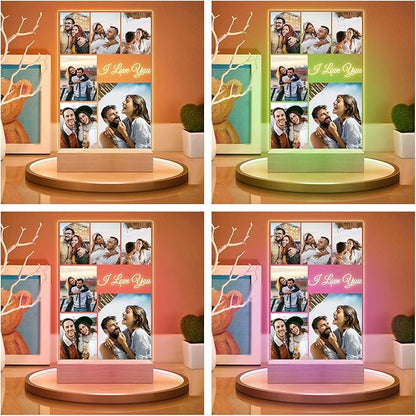 Custom Picture Frame with Photo, Customized Picture Frames with Night Light, Personalized Photo Frame, Personalized Anniversary Valentines Day Gifts for Women Men Her Him Couple