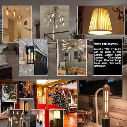 7.3 Inch E26 Led Bulb 6W Dimmable, 2700k Soft White Edison Bulbs 800LM, Equal 80 Watt Tubular T10 T9 Long Clear Glass Light Bulb for Rustic Pendant Pipe Wall Sconces Chandeliers - 6Pack