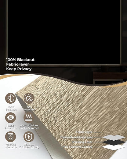 Motorized Roller Shade with Remote Control, 100% Blackout Electric Blinds for Windows with Alexa Google Home via Hub, Rechargeable Smart Automatic Customized Size（Texture-Coffee）