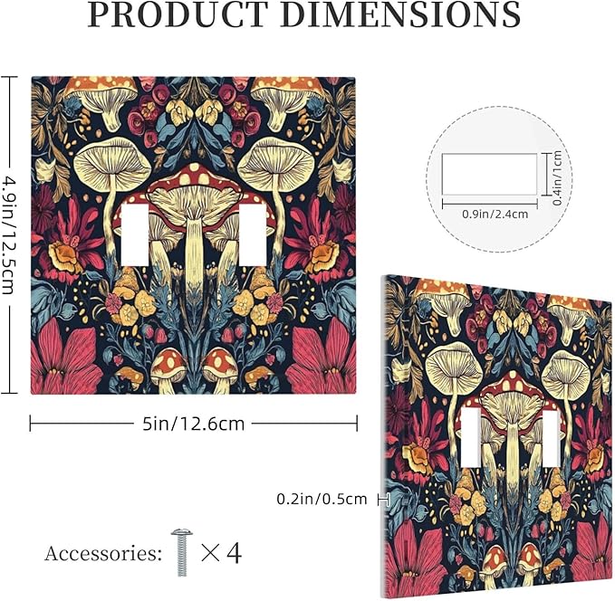 Decorative Switch Plate Covers Coloful Red Yellow Orange Magical Mushroom Forest 2 Gang Double Toggle Light Switch Cover Plate Electrical Wall Plate Outlet Cover for Bedroom Home Decor