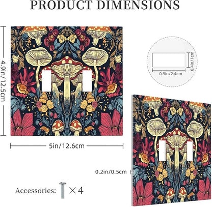 Decorative Switch Plate Covers Coloful Red Yellow Orange Magical Mushroom Forest 2 Gang Double Toggle Light Switch Cover Plate Electrical Wall Plate Outlet Cover for Bedroom Home Decor