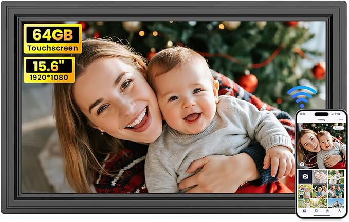 64GB Uhale 15.6" Digital Picture Frame, Large WiFi Electronic Photo Frames 1920 x 1080 IPS FHD Touch Screen, Share Photos and Videos Anywhere, Support SD/USB, Best Gifts for Parents and Grandparents