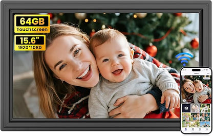64GB Uhale 15.6" Digital Picture Frame, Large WiFi Electronic Photo Frames 1920 x 1080 IPS FHD Touch Screen, Share Photos and Videos Anywhere, Support SD/USB, Best Gifts for Parents and Grandparents
