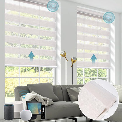 SmartWings Motorized Zebra Shades - Compatible with HomeKit, Alexa, SmartThings, Google - Remote Control Light Filtering Sheer Shades, 50% Blackout, for Smart Home/Office, Ivory, Customized