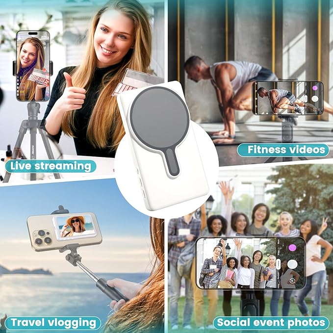 Magnetic Phone Vlog Selfie Monitor Screen,1080P Wireless Recording,Back Camera Selfie Monitor with Bluetooth Remote Control,for Selfie Vlog Live Broadcast,Compatible with iPhone and Android System