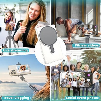 Magnetic Phone Vlog Selfie Monitor Screen,1080P Wireless Recording,Back Camera Selfie Monitor with Bluetooth Remote Control,for Selfie Vlog Live Broadcast,Compatible with iPhone and Android System