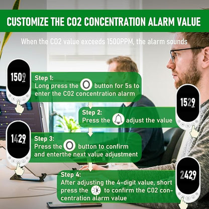 Upgraded Carbon Dioxide Detector Plug in Wall Design, 3 in 1 CO2 Detector(Temp, Humidity and CO2 Value), High Accuracy CO2 Meter with Alarm Function and Manual Calibration for Home RV 2Pack