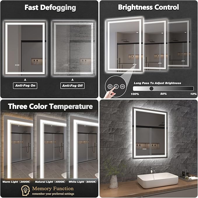 LED Bathroom Mirror with Lights, Wall Mirrors