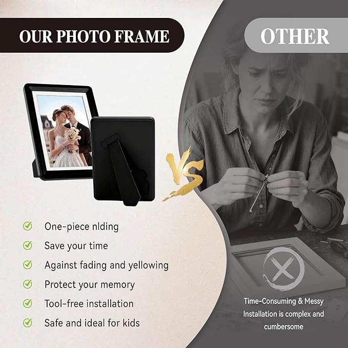 1-Pack Black 5x7 Picture Frame, with Clear Acrylic Photo Frame with White Mat for 4x6 Photos, One-Piece Shatterproof & Tool-Free Design, UV-Resistant Waterproof Tabletop Frame for Home Office Decor