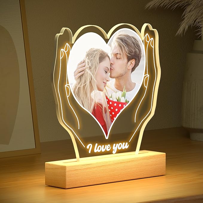 Personalized Anniversary Couple Gifts for Women & Men, Custom Picture Frame with Photo, Custom Photo Frame with Night Light, Personalized Valentines Day Gifts for Her & Him
