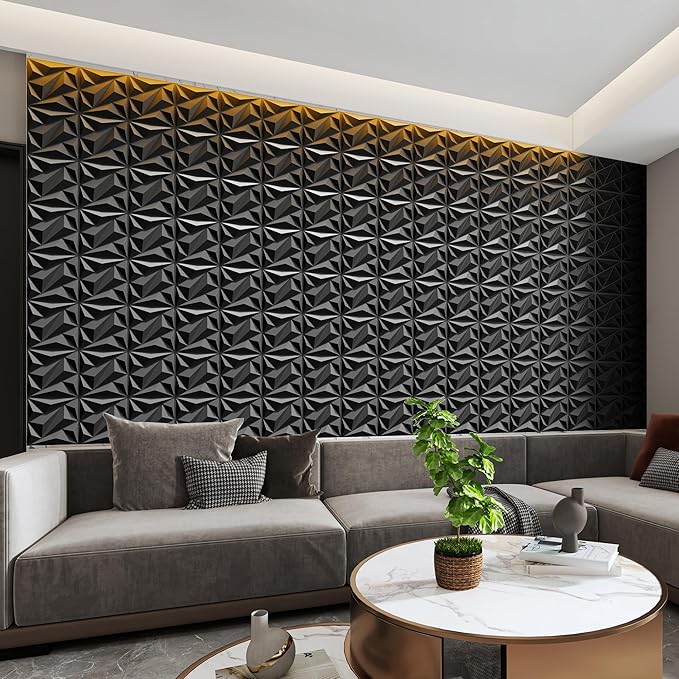 INMOZATA 3D Wall Panels for Interior Wall Decor, 33 Pack 12 x 12 Inch Decorative Wall Panels Diamond 3D Textured Accent Panel for TV, Gaming Living Room, Bedroom Background(Black)