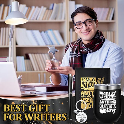 6 Pcs Writer Gifts for Men Women Future Author's Gift 12 oz Stainless Steel Cup Socks Keychain Pen Notebook Box for Novelist Screenwriter Poet Christmas Reading Writing Book Gifts