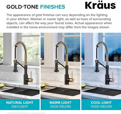 KRAUS Bolden Touchless Sensor Commercial Style 2-Function Single Handle Pull Down Kitchen Faucet in Brushed Brass/Matte Black, KSF-1610BBMB
