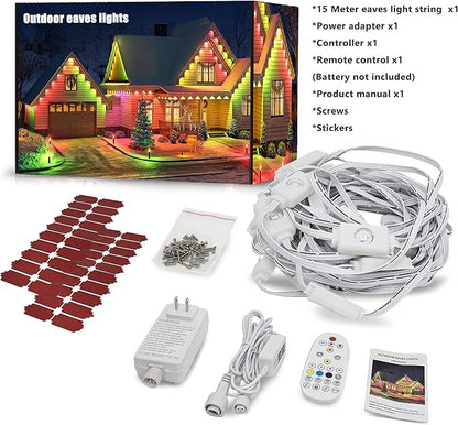 50FT Permanent Outdoor Lights with 30 Smart RGB LED Eave Lights, APP/Remote Control, IP67 Waterproof for House Roof, Eave, Garden, Outdoor Decorations, Christmas, Party Decor