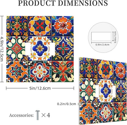 Decorative Switch Plates Colorful Mexican Talavera Vintage Boho Floral 2 Gang Double Toggle Outlet Light Switch Cover Wall Plate Electrical Faceplate For Farmhouse Cabin Decor