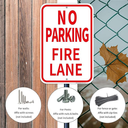 4 Pack Fire Lane No Parking Signs -12" x 18" Aluminum No Parking Fire Lane Sign for Business, With Reflective Overlay, Rust Free, Weather Resistant- Easy to install