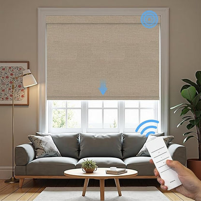 Motorized Roller Blinds with Remote, 100% Blackout Automatic Roller Shades for Bedroom, Bathroom, and Living Room, Customized Size, Coffee Beige