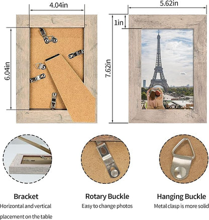 iRahmen 4x6 Picture Frame Set of 4, High Definition Real Glass Smoke Gray Frame, 4 x 6 Wood Photo Frames for Tabletop Display and Wall Mounting