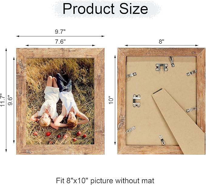 iRahmen 8x10 Picture Frame with HD Tempered Glass, Wood Photo Frame for Tabletop and Wall Display (Rustic Brown, 1 Pack)