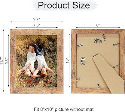 iRahmen 8x10 Picture Frame with HD Tempered Glass, Wood Photo Frame for Tabletop and Wall Display (Rustic Brown, 1 Pack)