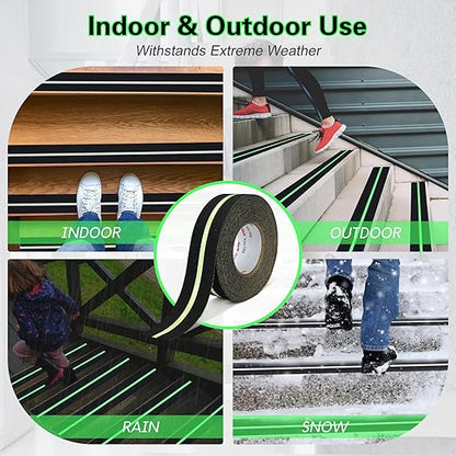 S&X Heavy Duty Anti Slip Tape 2 Inch x 60 Ft with Glow in The Dark Strip - Durable Grip Tape for Stairs, Outdoor Non Slip Stair Tread Non-Skid Safety Tape