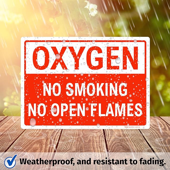 Brimar - 14 x 10" - Oxygen No Smoking No Open Flames Sign - 3.5 Mil InfiniStick™ Vinyl Label - Clear Warning - Easy Installation