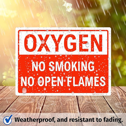 Brimar - 10 x 7" - Oxygen No Smoking No Open Flames Sign - 3.5 Mil InfiniStick™ Vinyl Label - Clear Message - Easy Installation