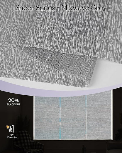 Graywind Motorized Light Filtering Shades Compatible with Alexa Google Hardwired WiFi Smart Half Shading Remote Control Automated Blinds Electric Window Shades, Custom Size (Mixwave Grey)