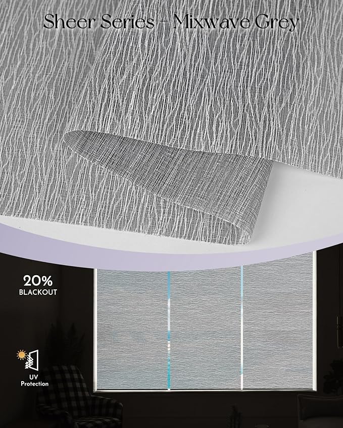 Graywind Motorized Light Filtering Shades Compatible with Alexa Google Rechargeable Remote Control Smart Blinds Automatic Window Shade with Valance for Home Office, Custom Size (Mixwave Grey)