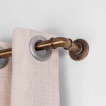 Industrial Curtain Rods 18 to 88 in,Blackout Curtain Rod,Adjustable Length,1 in Diameter Pipe,Wall or Ceiling Mounted,for Bedroom and Living Room (Antique Brass18” to 88”)