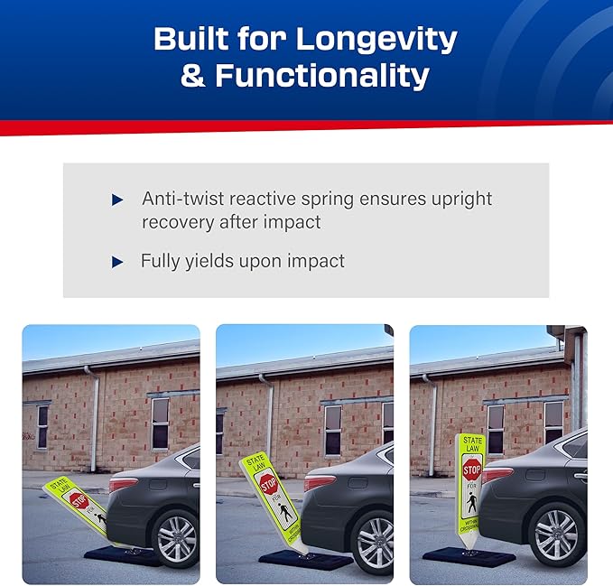 Impact Recovery - In-Street Pedestrian Crossing Signs - Street Sign - Road Safety Stop Sign with Portable Base