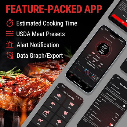 ThermoPro TempSpike 500 ft Wireless Meat Thermometer Digital, Bluetooth Meat Thermometer Wrieless for Beef Lamb Chicken Turkey, Smoker Acccessories for Rotisserie Sous Vide BBQ Oven Air Fryer