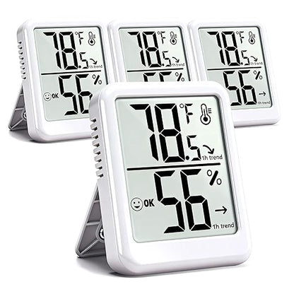 4-Pack Room Thermometer Indoor Hygrometer, Small Digital Temperature and Humidity Monitor Sensor, Temperature Humidity Gauge Meter for Home Baby Room, Plants, Pets - AAA Battery Included
