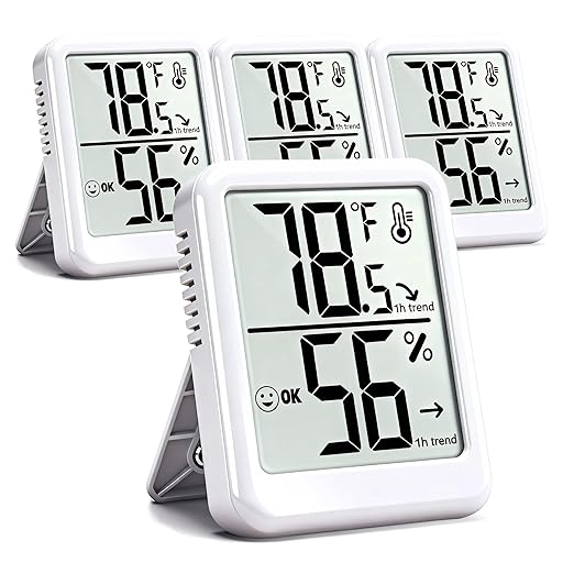 4-Pack Room Thermometer Indoor Hygrometer, Small Digital Temperature and Humidity Monitor Sensor, Temperature Humidity Gauge Meter for Home Baby Room, Plants, Pets - AAA Battery Included