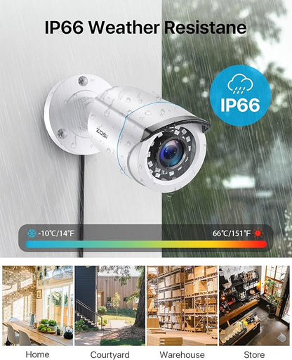 ZOSI H.265+ 16CH Security Camera System with AI Human Vehicle Detection, 16CH DVR with 4TB HDD for 7/24 Record, 16 x 1080p CCTV Camera Outdoor Indoor with 80ft Night Vision, 90°Wide Angle