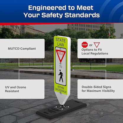 Impact Recovery - In-Street Pedestrian Crossing Signs - Street Sign - Road Safety Yield Sign with Portable Base