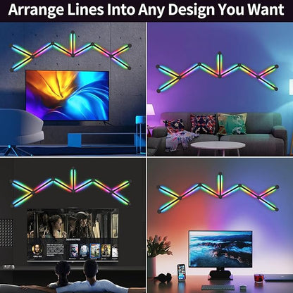 RGB Wall Light, LED DIY Geometry Splicing Gaming Lights, Backlit Modular Wi-Fi Colour Changing Home Decor Lights Work with Alexa and Google Assistant for Game Room, Bedroom (9 Lines, Black)