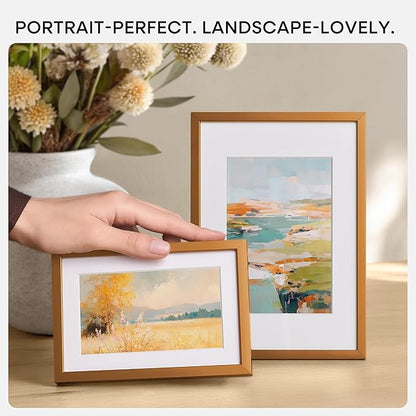 Homeforia 5x7 Picture Frame Bronze, High End Metal 5 x 7 Brass Frames with Mat 4 x 6 for Art, 5x7 Desk Frame Matted to 4x6 inch Photo, 5 by 7 Wall or Tabletop Frame, Tempered Glass, Wall Kit, Set of 3