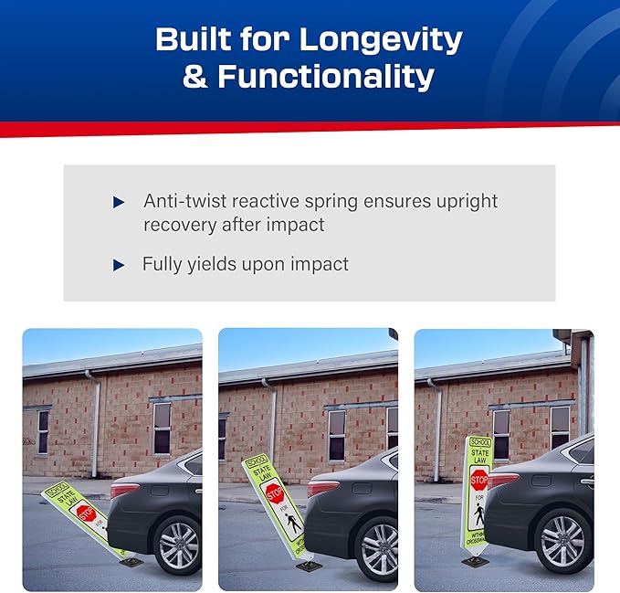 Impact Recovery - In-Street Pedestrian Crossing Signs - Street Sign - Road Sign - Pedestrian Safety Signs - School Stop with Surface Mount Base