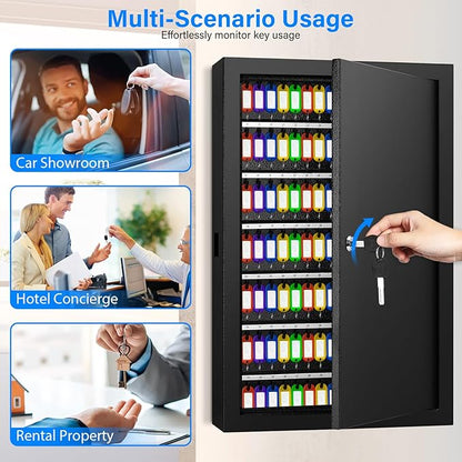 175 Keys Key Lock Box, Anti-Theft Key Cabinet with Key Tags, Key Organizer Wall Mount for Car Garage House Rental Office Business