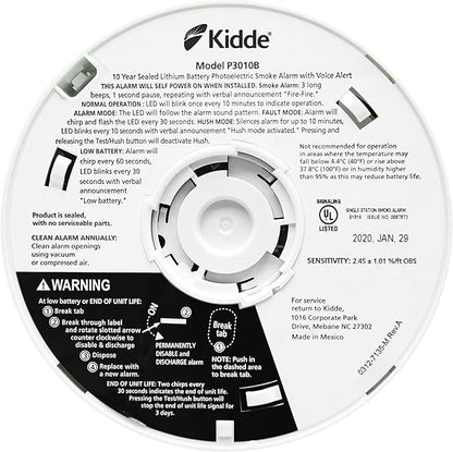 Kidde Smoke Detector, 10-Year Battery, Photoelectric Sensor Smoke Alarm, White