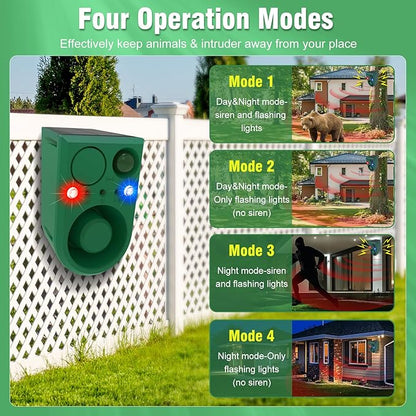 ChunHee Solar Outdoor Motion Sensor Alarm with Dog Barking Alarm Sound, Support Recording and Adjustable Volume, 129db Loud Noise Maker 4 Work Modes Strobe Light for Home, Villa, Farm, Barn (2pack)